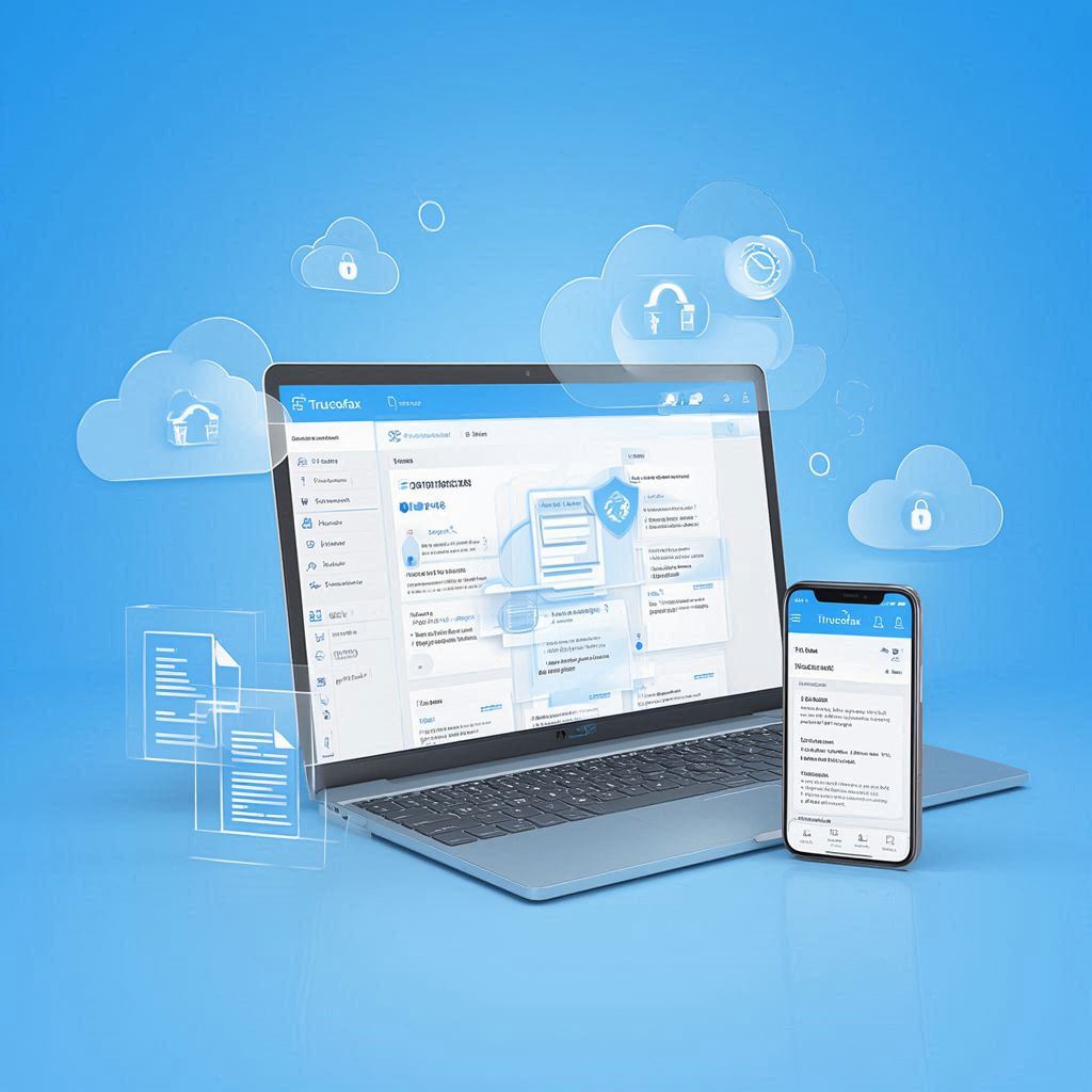 Modern SaaS review visual showing Trucofax dashboard