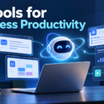 AI tools for business productivity with an AI assistant, email, calendar, and analytics dashboards.